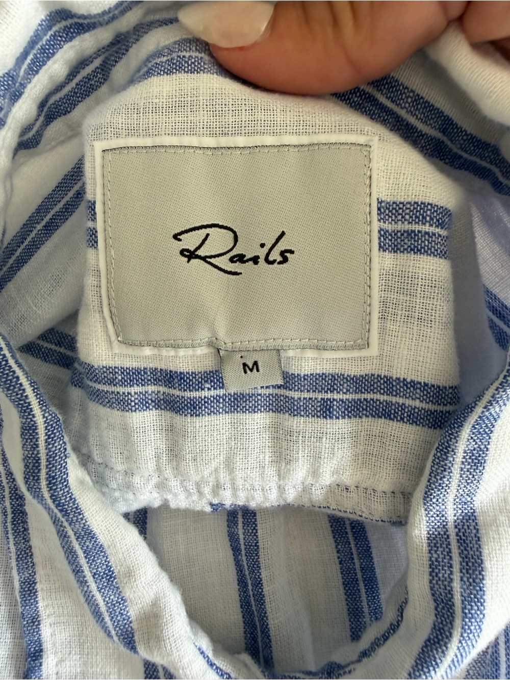 Rails "Charli" Villa Stripe Blue White Linen Blend Button Down Shirt Lightweight - Picture 12 of 17